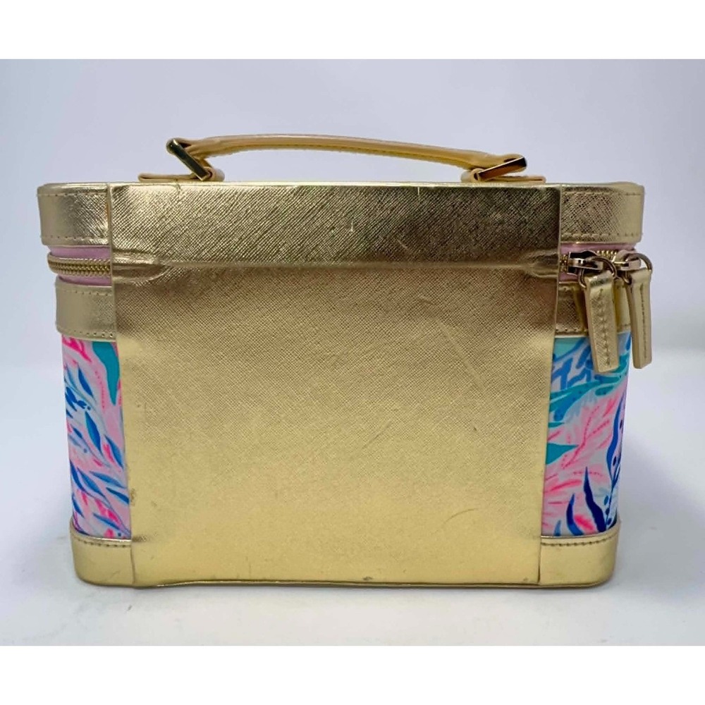 Lilly Pulitzer Train Case Makeup Cosmetic Travel Vanity Case Gold Kaleidoscope - Picture 5 of 8